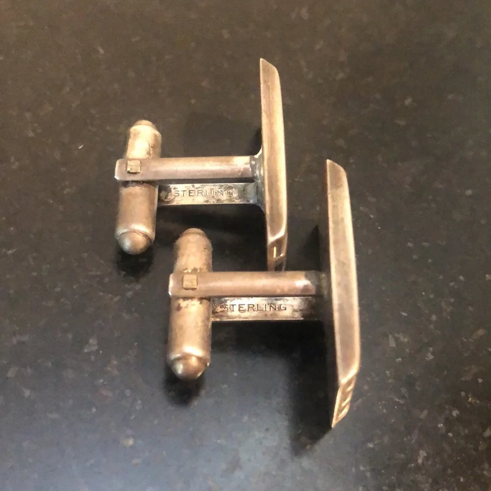 Mid Century Modern Minimalist Industrial Geometric Cuff Links Sterling- Vintage
